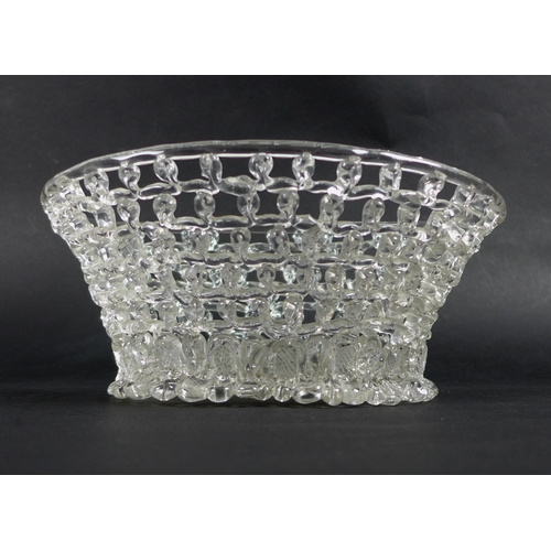 13 - A late 18th century Liege a Traforato glass basket, of oval trumpet form, with openwork trellis trai... 