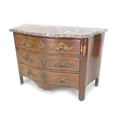 A French Louis XVI commode, late 18th century, with bow front and sides, rouge griotte marble surfac... 