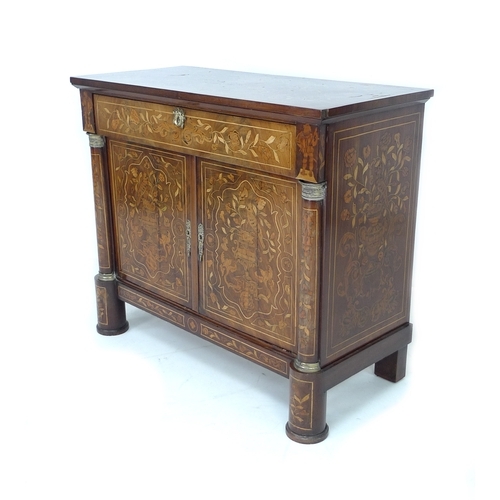 387 - A Dutch 19th century chiffonier, with profuse marquetry inlaid over an oak body, single frieze drawe... 