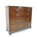 An early Victorian figured mahogany bow fronted chest of drawers, two short over three long graduati... 
