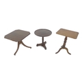 A group of three occasional mahogany tables, 58.5 by 56cm high, 54.5 by 56cm high, and 51 by 38 by 6... 