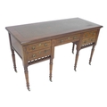 An Edwardian Edwards & Sons of Newcastle mahogany desk, with inlaid leather top, five drawers with b... 