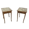 A pair of French style faux marble topped side tables, each with single drawer and cabriole legs, 55... 