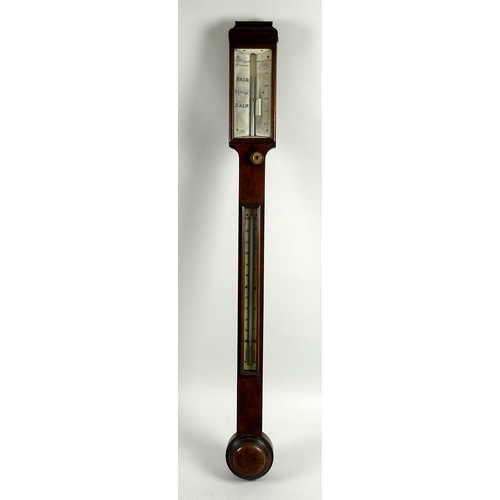 376 - An early 19th century stick barometer, by Thomas Rubergall, the mahogany case with thermometer, cadd... 