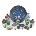 A group of thirteen Japanese cloisonné items including five Meiji period, Ginbari vases largest 18cm... 