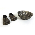 A pair of Chinese Qing style shoe form brush washers, with embossed, inlaid and gilt decoration, eac... 