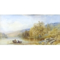 Cornelius Pearson (British, 1820-1891): 'A lake landscape with figures in a boat by the water's edge... 