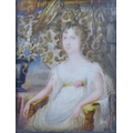 A 19th century portrait of a  seated lady within a continental and decorative interior, oil on ivory... 