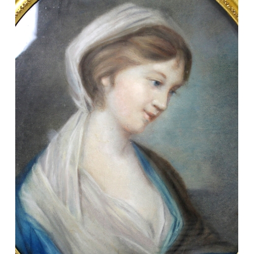 240 - A 19th century pastel portrait of a lady, 58cm oval, together with another pastel portrait of two yo... 