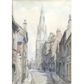 Wilfrid Rene Wood (British, 1888-1976): a view of Stamford, depicting a view on St Mary's Hill looki... 