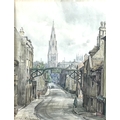 Wilfrid Rene Wood (British, 1888-1976): a view of Stamford, depicting a view of The George Hotel sig... 