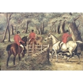 British School (late 19th / early 20th century): a hunting scene, depicting three red jacketed hunts... 