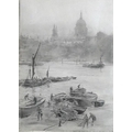 William Lionel Wyllie RA, RE, RI (British, 1851-1931): a view across the Thames, with several boats,... 