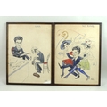 Two early 20th century caricatures of William Schaffler, 'Business' and 'Not Business', watercolours... 