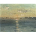 Edward Seago RBA ARWS RWS (British, 1910–1974): 'Sunset - Poole Harbour', unsigned, oil on artist's ... 