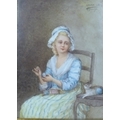 Laure Lévy (French, 1866-1954) after D. Greuze, a late 19th century French porcelain plaque, painted... 