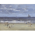 Manner of Campbell Archibald Mellon (20th century): a beach scene, unsigned, oil on board, 22 by 29c... 