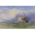 John Sell Cotman (British, 1782-1842): 'Sailing Vessels in a Swell', watercolour, signed lower right... 