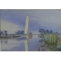 Stephen John Batchelder (British, 1849-1932): 'Hickling Broad', with a sailing boat gliding along th... 