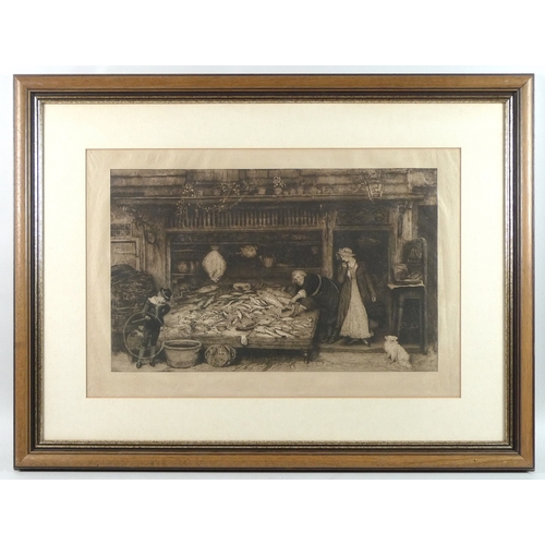 232 - After Robert Walker Macbeth (1848-1910): 'The Fishmonger's Shop', etching after Frederick Walker, un... 