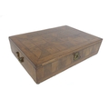 An early 18th century walnut oyster veneered lace box, of rectangular outline with cast gilt metal h... 
