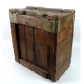 A WWI oak crate salvaged from the southern English coast, with unusual brass locking top, broad arro... 