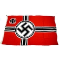 A linen WWII German naval flag 'Reichskriegsflagge', 1935-1937, with rope fastenings, red ground wit... 