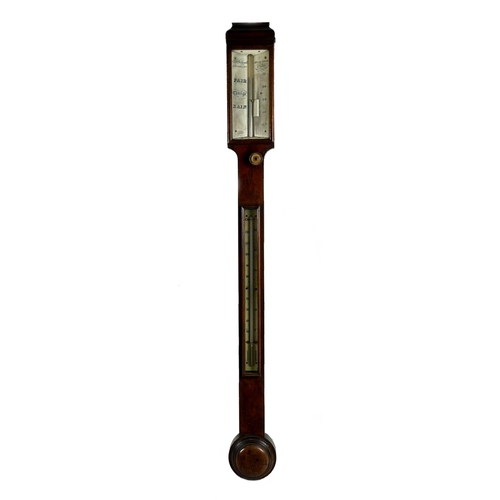 376 - An early 19th century stick barometer, by Thomas Rubergall, the mahogany case with thermometer, cadd... 