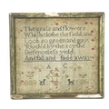 A 19th century textile sampler, featuring a poem surrounded with flowers and two dogs, initialled AC... 
