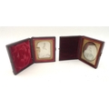 Two 19th century tin type portraits of ladies, each with fitted cases, one with oval mount 5.5cm ova... 