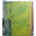 A 20th century large abstract oil on canvas, depicting a green landscape.