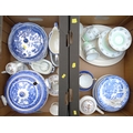 A group of ceramic tablewares including assorted Willow Pattern plates, tureen and servers, a Royal ... 