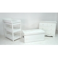 A 20th century white painted blanket box, chest of four drawers and a baby changing table. (3)