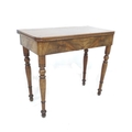 A Victorian mahogany card table, of D form, the fold over surface above a plain frieze, raised on ta... 