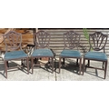 A set of four French 19th century dining chairs, with carved floral frames, blue cotton drop in seat... 