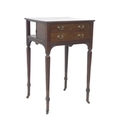 An Edwardian mahogany table, the square surface with moulded edge, to the front two narrow over one ... 