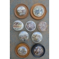 A group of Pratt ware pot lids,  including horse racing lid and base as well as three others with ba... 