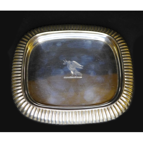 67 - A Regency silver tray or kettle stand, of rounded rectangular form with a raised reeded rim, armoria... 