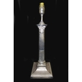A George V silver Corinthian column form lamp base, with square form plinth, weighted base, Hawkswor... 