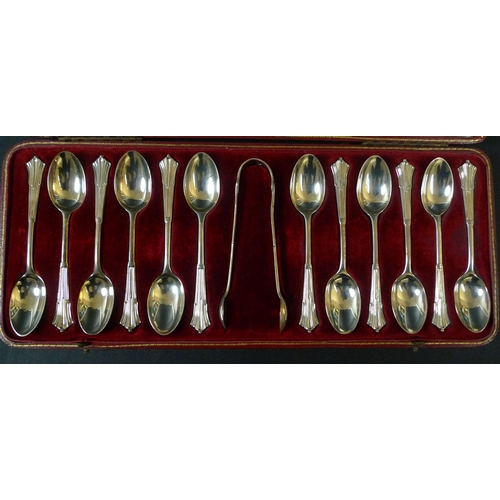 42 - A group of five cased sets of silver flatware, comprising a set of twelve teaspoons with a pair of s... 