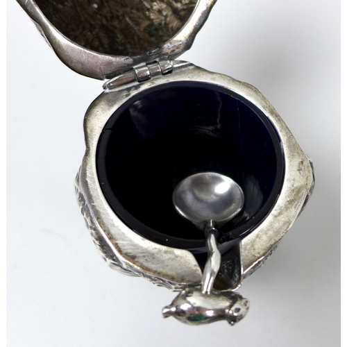 100 - An early Victorian silver novelty mustard pot, modelled as a standing owl, inset with glass eyes, th... 