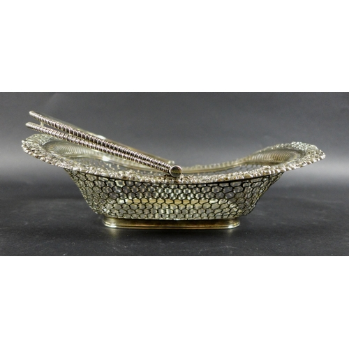 99 - A George III silver cake basket, of rectangular form with open wirework body, applied floral relief ... 