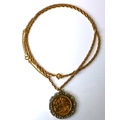 A Victorian gold sovereign, 1894, in 9ct gold mount with 9ct gold chain necklace, 56cm long, 19.2g t... 