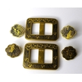 A pair of Japanese niello buckles, circa 1930, together with two pairs of matching buttons, designed... 