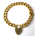 A 9ct gold chain bracelet with heart padlock clasp, marked to clasp and links, 19cm long, 35.6g.