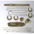A group of 9ct gold jewellery, comprising two pairs of bi-coloured gold hoop earrings, a heart shape... 