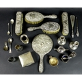 A group of Victorian and later silver items, including a three piece cruet set, cigarette case, 8.5 ... 