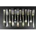 A group of Georgian and Victorian silver table forks, comprising a set of five fiddle pattern, termi... 