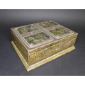 A Victorian silver trinket box, the top inlaid with moss agate, within gadrooned borders, cross-band... 