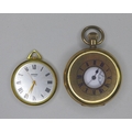 An early 20th century gold plated half hunter pocket watch, keyless wind, white enamel dial with bla... 